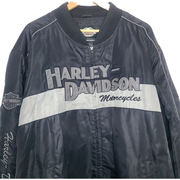 Harley Davidson Bomber Jacket Black Gray Embroidered Nylon Men's Size 2XL - Picture 2 of 5
